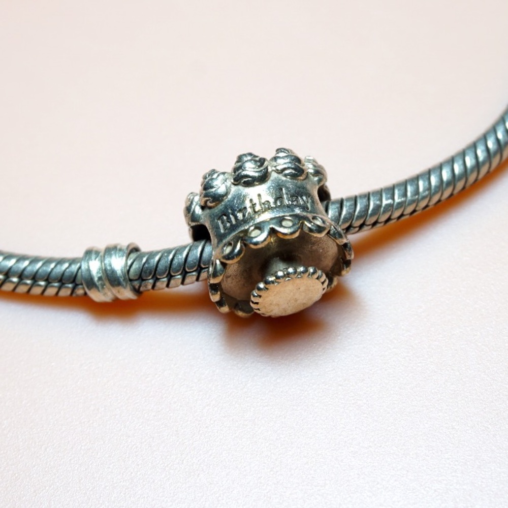 Auth Pandora Silver "Happy Birthday" Cake Charm
